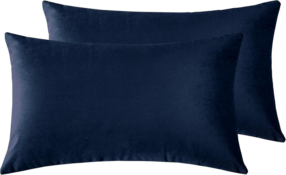 Twin-Pack Velvet Cushion Covers - Soft Microfibre Cushion Covers with Hidden Zipper (Navy Blue, 30cm*50cm)