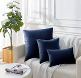 Twin-Pack Velvet Cushion Covers - Soft Microfibre Cushion Covers with Hidden Zipper (Navy Blue, 45cm*45cm) - Top-Down View