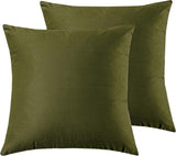 Twin-Pack Velvet Cushion Covers - Soft Microfibre Cushion Covers with Hidden Zipper (Olive Green, 45cm*45cm) - Front View