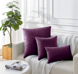 Twin-Pack Velvet Cushion Covers - Soft Microfibre Cushion Covers with Hidden Zipper (Plum, 45cm*45cm) - Top-Down View