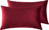 Twin-Pack Velvet Cushion Covers - Soft Microfibre Cushion Covers with Hidden Zipper (Red, 30cm*50cm) - Front View