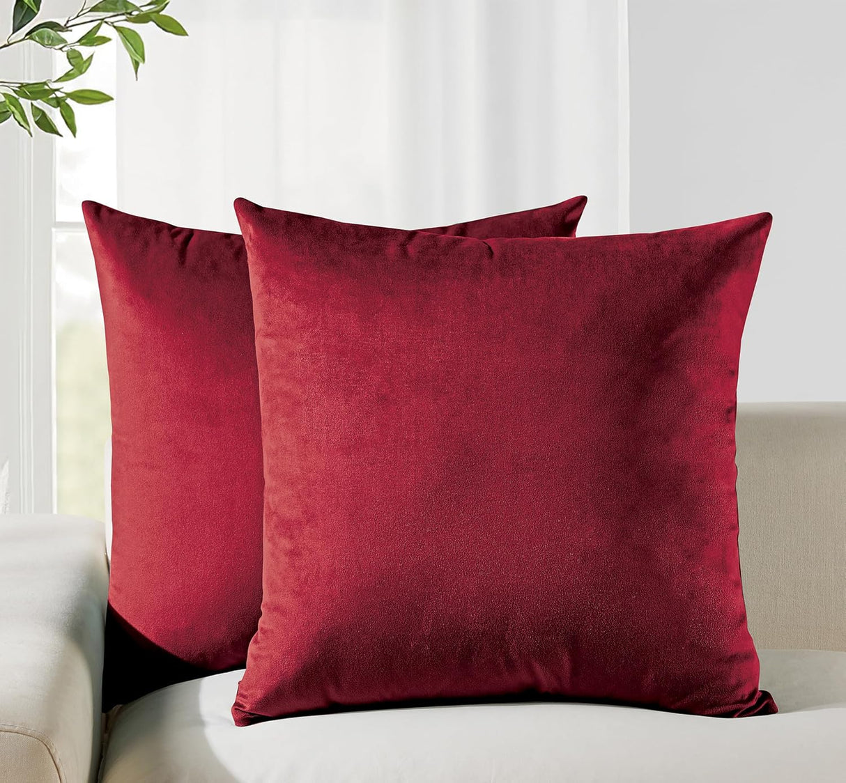 Twin-Pack Velvet Cushion Covers - Soft Microfibre Cushion Covers with Hidden Zipper (Red, 45cm*45cm)