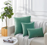 Twin-Pack Velvet Cushion Covers - Soft Microfibre Cushion Covers with Hidden Zipper (Sage, 65cm*65cm) - Top-Down View
