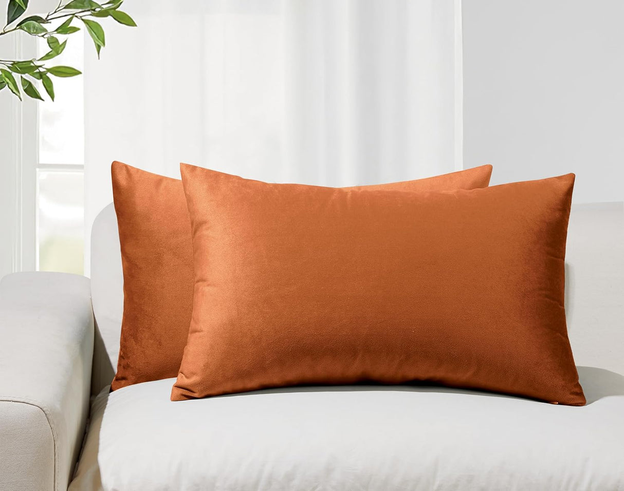 Twin-Pack Velvet Cushion Covers - Soft Microfibre Cushion Covers with Hidden Zipper (Terracotta, 30cm*50cm)