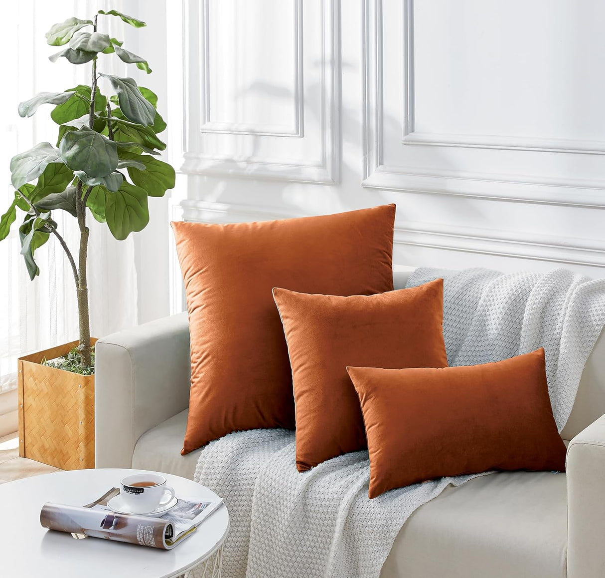 Twin-Pack Velvet Cushion Covers - Soft Microfibre Cushion Covers with Hidden Zipper (Terracotta, 45cm*45cm)