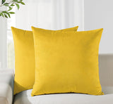 Twin-Pack Velvet Cushion Covers - Soft Microfibre Cushion Covers with Hidden Zipper (Yellow, 45cm*45cm)