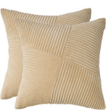 Corduroy Cushion Covers - Soft Velvet Fabric with Windmill-Inspired Pattern and Hidden Zipper Design - Beige, 45cm x 45cm (Twin Pack) - Front View