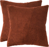 Corduroy Cushion Covers - Soft Velvet Fabric with Windmill-Inspired Pattern and Hidden Zipper Design - Brick, 45cm x 45cm (Twin Pack) - Front View