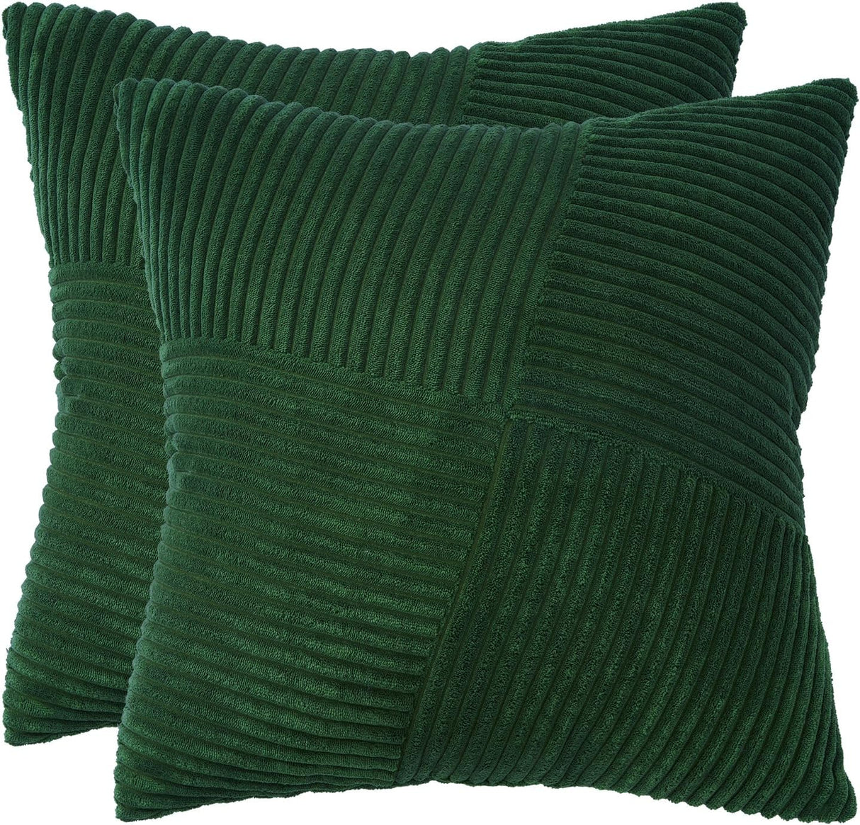 Corduroy Cushion Covers - Soft Velvet Fabric with Windmill-Inspired Pattern and Hidden Zipper Design - Forest Green, 45cm x 45cm (Twin Pack)