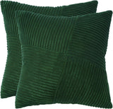 Corduroy Cushion Covers - Soft Velvet Fabric with Windmill-Inspired Pattern and Hidden Zipper Design - Forest Green, 45cm x 45cm (Twin Pack) - Front View