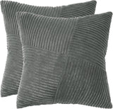 Corduroy Cushion Covers - Soft Velvet Fabric with Windmill-Inspired Pattern and Hidden Zipper Design - Dark Grey, 45cm x 45cm (Twin Pack) - Front View