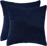 Corduroy Cushion Covers - Soft Velvet Fabric with Windmill-Inspired Pattern and Hidden Zipper Design - Navy Blue, 45cm x 45cm (Twin Pack) - Front View