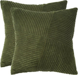 Corduroy Cushion Covers - Soft Velvet Fabric with Windmill-Inspired Pattern and Hidden Zipper Design - Olive Green, 45cm x 45cm (Twin Pack) - Front View