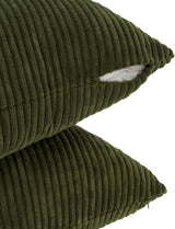 Corduroy Cushion Covers - Soft Velvet Fabric with Windmill-Inspired Pattern and Hidden Zipper Design - Olive Green, 45cm x 45cm (Twin Pack) - Side View