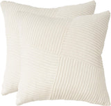 Corduroy Cushion Covers - Soft Velvet Fabric with Windmill-Inspired Pattern and Hidden Zipper Design - Snow, 45cm x 45cm (Twin Pack) - Front View