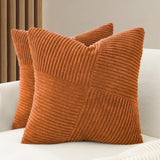 Corduroy Cushion Covers - Soft Velvet Fabric with Windmill-Inspired Pattern and Hidden Zipper Design - Terracotta, 45cm x 45cm (Twin Pack)