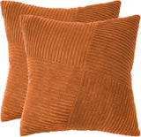 Corduroy Cushion Covers - Soft Velvet Fabric with Windmill-Inspired Pattern and Hidden Zipper Design - Terracotta, 45cm x 45cm (Twin Pack) - Front View