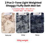 2 Pce 2-Toned Extra Light Weighted Shaggy Fluffy Bath Mat Set Natural - Front View