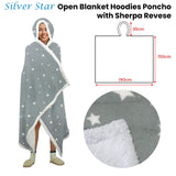 Adult Men Women Open Blanket Hoodie Poncho with Sherpa Fleece Reverse Silver Star - Front View