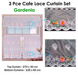 3 Pce Cafe Gardenia Lace Curtain Set - Front View