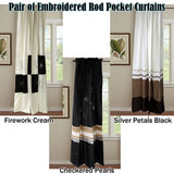 Pair of Embroidered Rod Pocket Curtains 150 x 213cm each Silver Petals - Side View