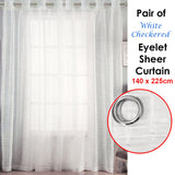 Pair of White Checkered Eyelet Sheer Curtains 140 x 225cm - Front View
