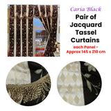 Pair of Caria Black Jacquard Tassels Unlined Curtains 145 x 210 cm - Front View