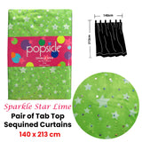 Pair of Organza Sequined Tab Top Curtains Sparkle Star Lime Green 140 x 213 cm - Front View