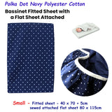 Navy Polka Dot Dual-Designed Bassinet Fitted Sheet with Attached Flat Sheet - Front View