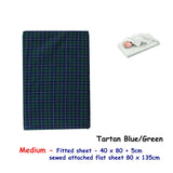 Tartan Blue Green Bassinet Fitted Sheet with a Flat Sheet Sewed Attached - Front View