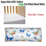 Gypsy Kids 100% Cotton Large Cot Fitted Sheet White 75 x 131 + 11 cm - Front View
