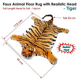 Faux Animal Floor Rug with Realistic Head Wild Tiger - Front View