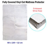 Fully Covered Vinyl Cot Mattress Protector Embossed Rose White 68 x 130 + 12 cm - Front View