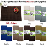Set of 2 Microfibre Checkered Dish Drying Mats Mocha - Front View