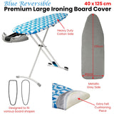 Reversible Geometric Design Ironing Board Cover with Underlay - Blue, 40 x 125 cm - Front View