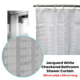 Jacquard White Checkered Bathroom Shower Curtain 180cm wide x 210 cm long - Front View
