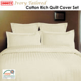 1000TC Self Striped Tailored Quilt Cover Set Ivory King - Front View