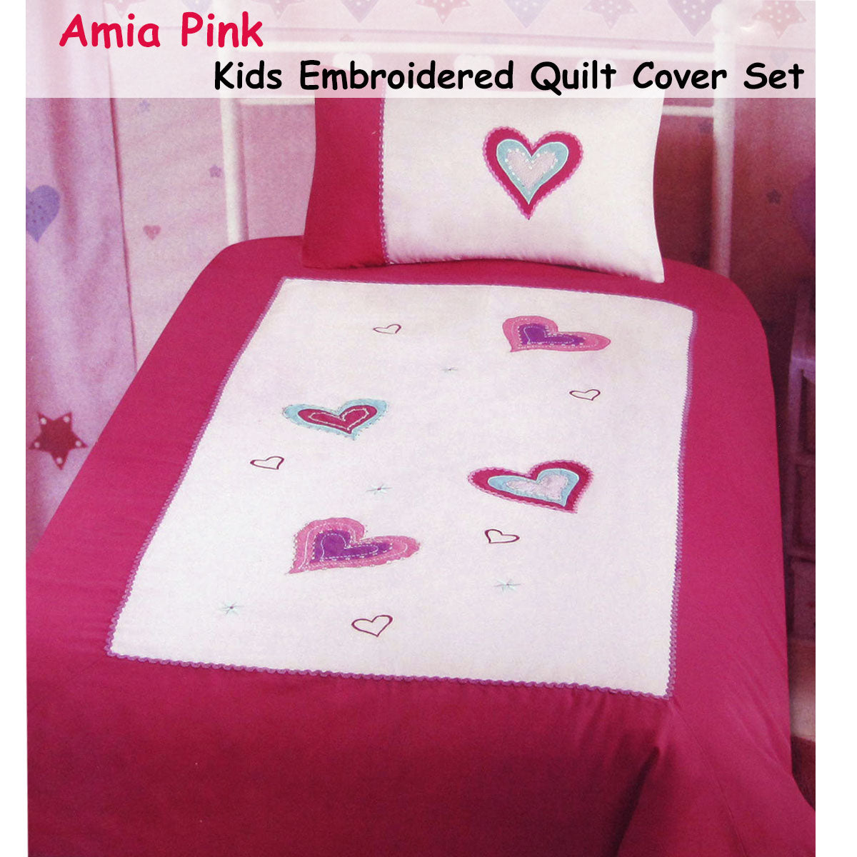 Adorable Hearts Embroidered Quilt Cover Set for Kids