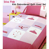 Diva Girls Accessories Embroidered Quilt Cover Set Single - Front View