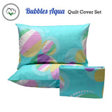 Pure Cotton Bubbles Aqua Quilt Cover Set Queen - Front View