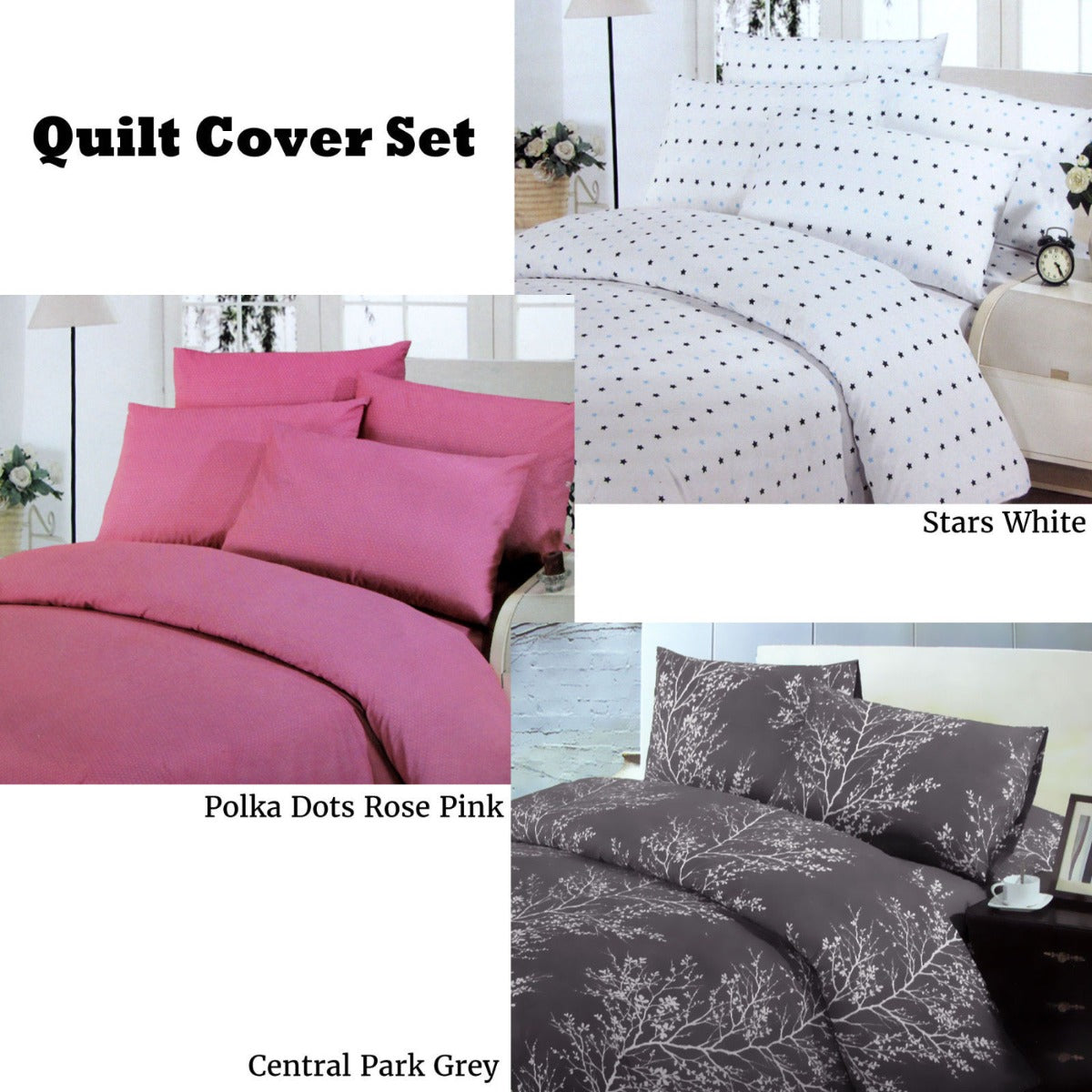 Polka Dot and Star Patterned Double Quilt Cover Set in Easy Care Polyester Cotton