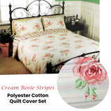 Cream Rosie Stripes Polyester Cotton Quilt Cover Set Queen - Front View