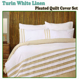 Turin White Linen Quilt Cover Set QUEEN - Front View