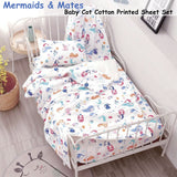 Mermaids & Mates Baby 100% Cotton Printed Sheet Set Cot Size - Front View