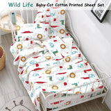 Wild Life Lion Elephant Crocodile Baby 100% Cotton Printed Sheet Set Cot Size - Front View