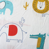 Wild Life Lion Elephant Crocodile Baby 100% Cotton Printed Sheet Set Cot Size - Side View