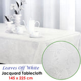 Leaves Off White Luxury Jacquard Tablecloth 145 x 225 cm - Front View