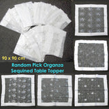 White Sequined Organza Glitter Table Cloth Topper 90 x 90 cm - Front View