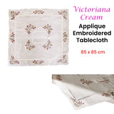 Victoriana Cream Applique Embroidered Table Topper 85 x 85 cm - Front View