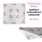 Victoriana White Applique Embroidered Table Topper 85 x 85 cm - Front View